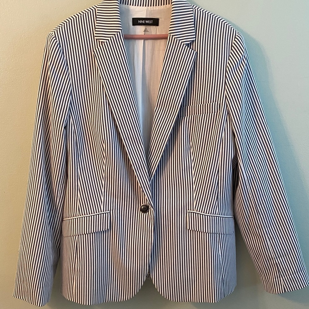 Nine West Grey  and White Pinstripe Blazer